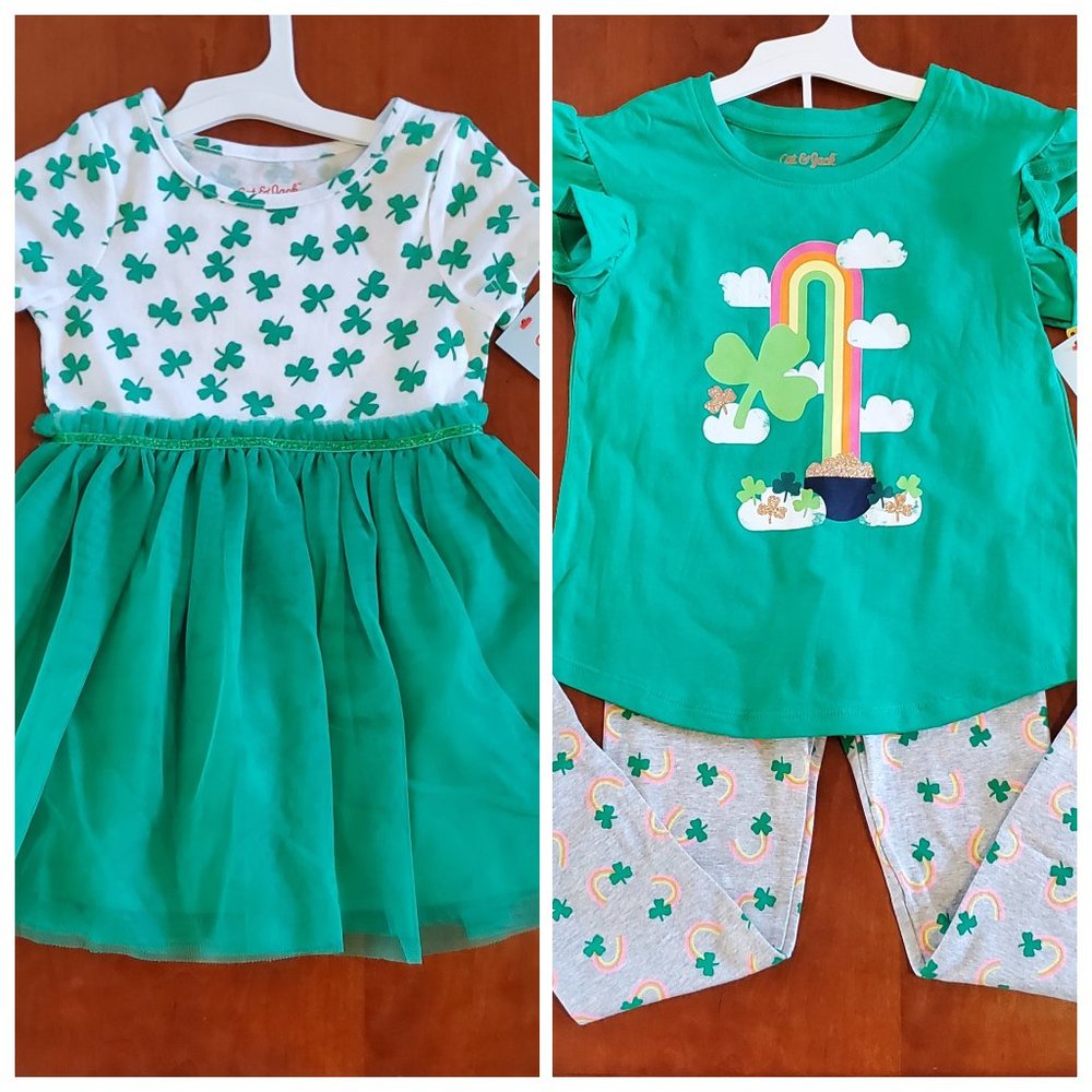 Girl's Size 5T - New Cat & Jack Shamrock/St. Patrick's Day Outfit & Dress Bundle